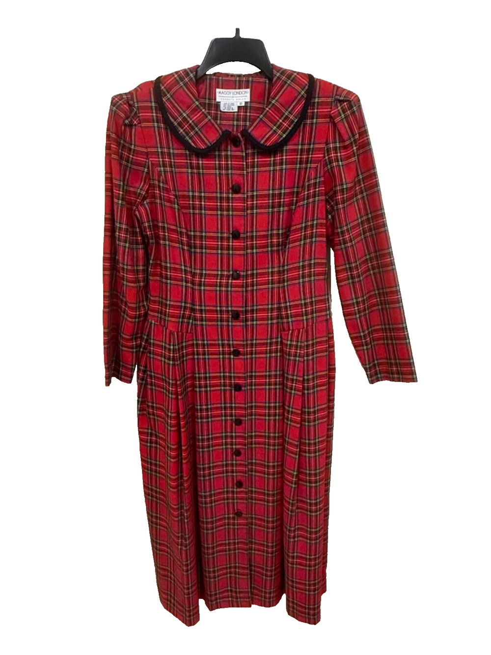Preppy Red Plaid Collar Vtg Modest Teacher Trad Modest Dress Sz 10 Maggy London